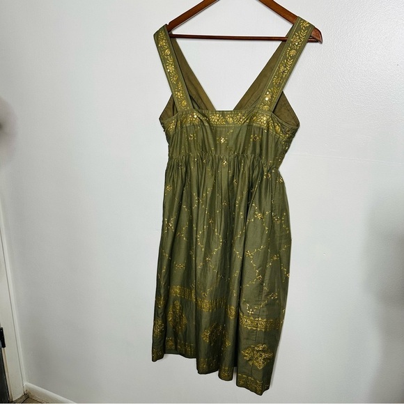 MICHAEL Michael Kors Olive Green Gold Imprint Border with Sequins Dress Size 8 - Picture 3 of 6